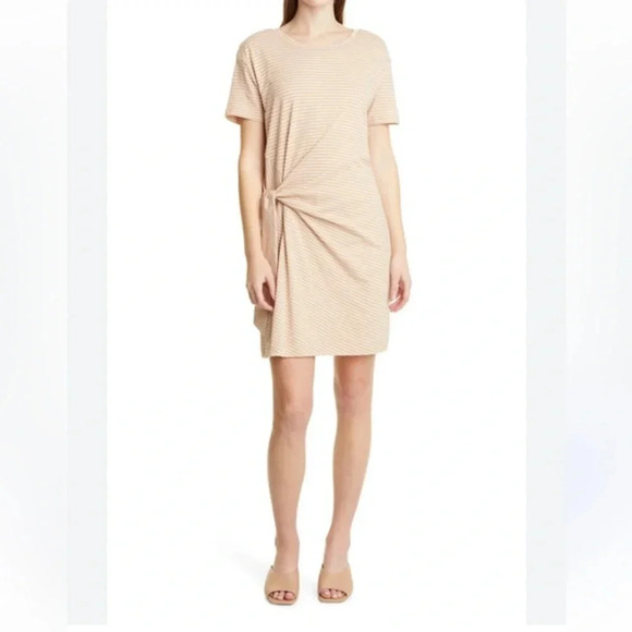 VINCE Classic Stripe Side Tie Dress In Brown NWT size small - Picture 1 of 4